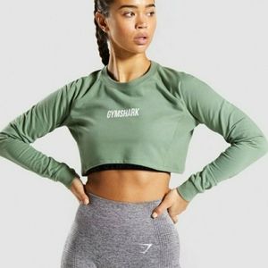 Gymshark Long Sleeve Green Crop Crew Sweatshirt - Size Large